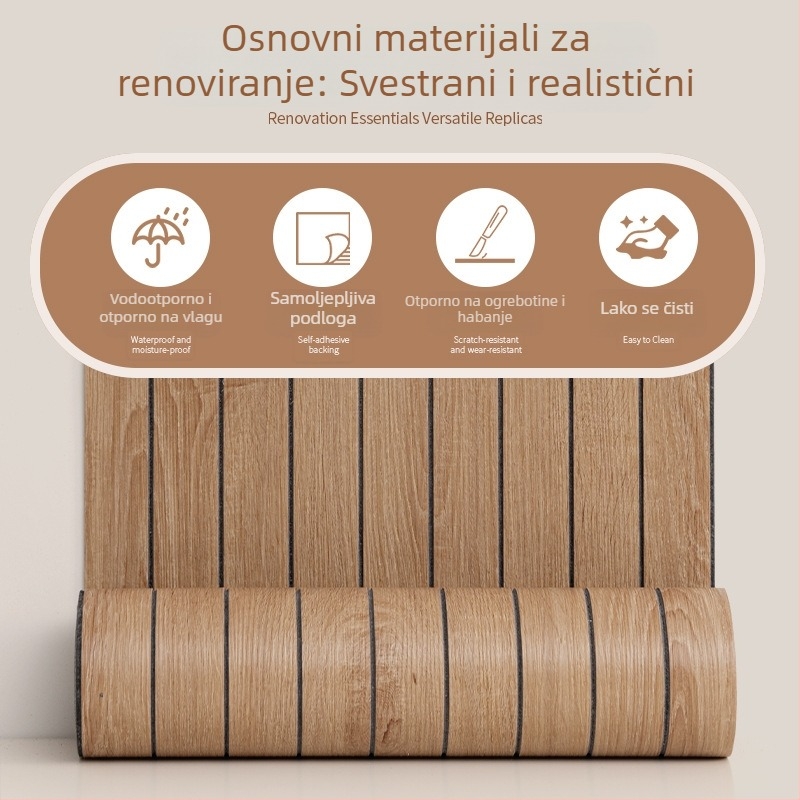 PVC samoljepljiva zidna tapeta s drvenim izgledom i mrežastim uzorkom za pozadinu dnevnog boravka; 3D dekorativna naljepnica za zid s prugastim drvenim uzorkom
