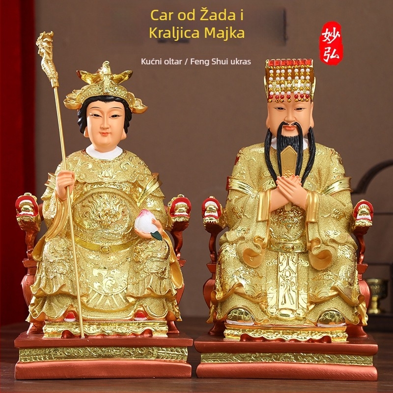 Zlatno pozlaćena smolasta statua Jade Emperor i Queen Mother