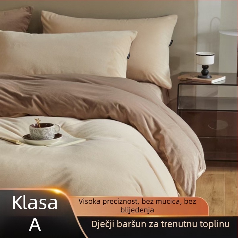 Grain luksuzni dječji set posteljine od velura, četvero-dijelni, zimski, jednake boje