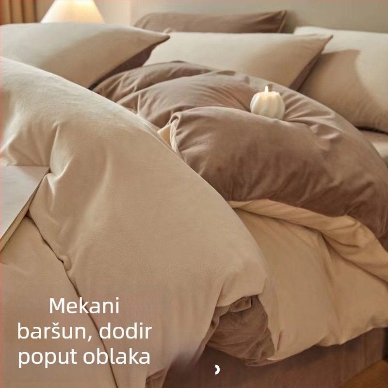 Grain luksuzni dječji set posteljine od velura, četvero-dijelni, zimski, jednake boje