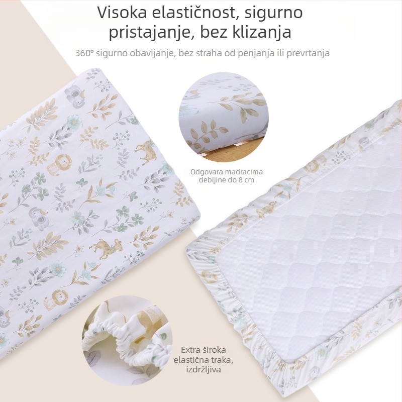 Set prilagodljivih plahti za dječji krevetić, 100% pamuk, tri dijela, s motivima crtanih likova, životinje i cvijeće