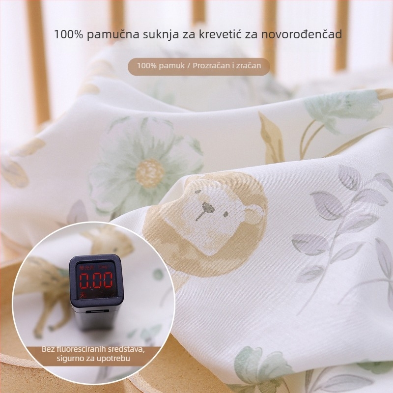 Set prilagodljivih plahti za dječji krevetić, 100% pamuk, tri dijela, s motivima crtanih likova, životinje i cvijeće
