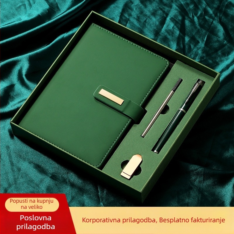 A5 poslovni bilježnica s kožnim izgledom u darovnom kompletu s mogućnošću logotipa, bilježnica i zapisnik sa sastanka