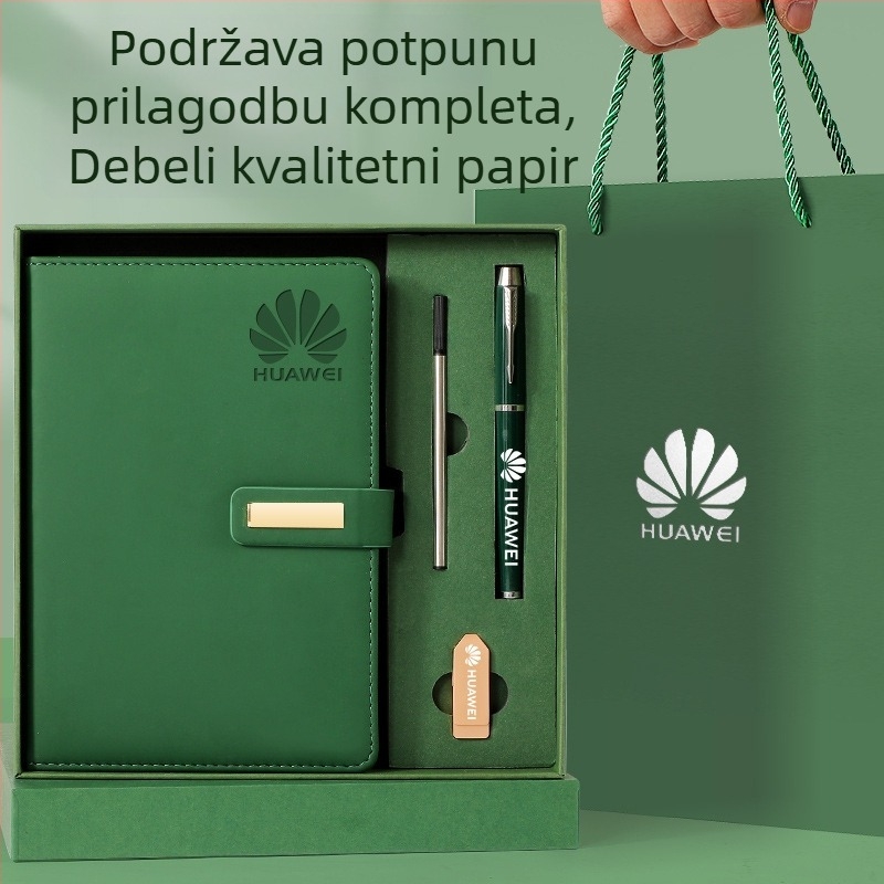 A5 poslovni bilježnica s kožnim izgledom u darovnom kompletu s mogućnošću logotipa, bilježnica i zapisnik sa sastanka