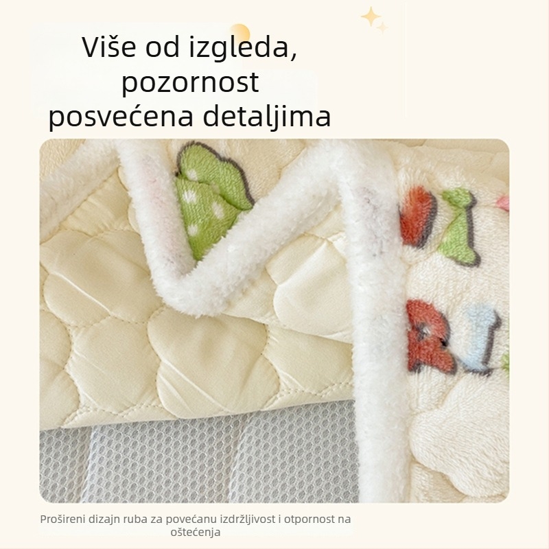 Matrac za bebe i djecu s mliječnim velurom, navlaka od koralnog fleeca, patchwork tanki pokrivač i plahta