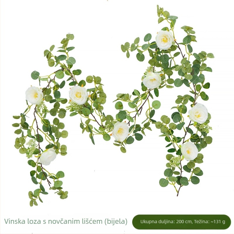 Umjetna cvjetna loza za svadbenu dekoraciju, zelene lišće, duljina 100–200 cm