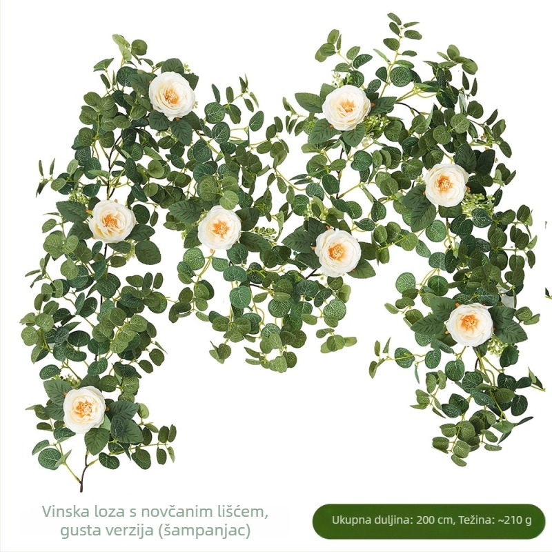 Umjetna cvjetna loza za svadbenu dekoraciju, zelene lišće, duljina 100–200 cm