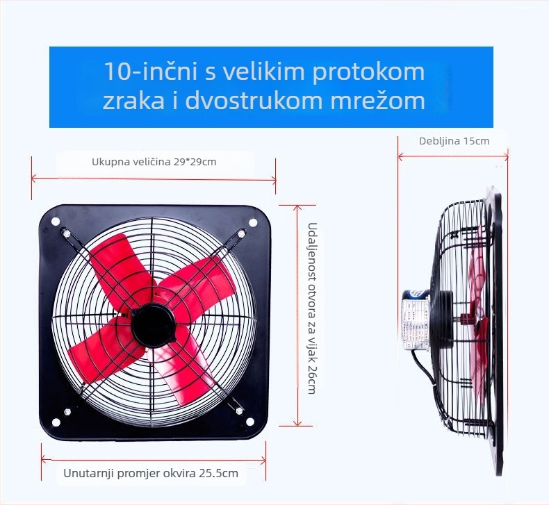 Izduvni ventilator za kuhinju i kupaonu, prozorski tip, snažan industrijski ventilator, 12 inča