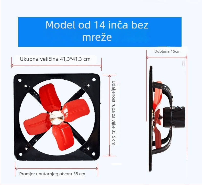 Izduvni ventilator za kuhinju i kupaonu, prozorski tip, snažan industrijski ventilator, 12 inča