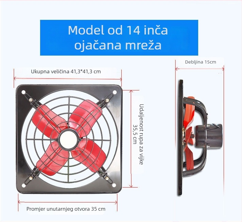 Izduvni ventilator za kuhinju i kupaonu, prozorski tip, snažan industrijski ventilator, 12 inča