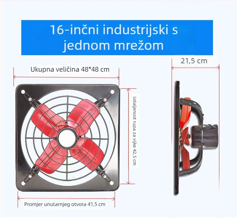 Izduvni ventilator za kuhinju i kupaonu, prozorski tip, snažan industrijski ventilator, 12 inča