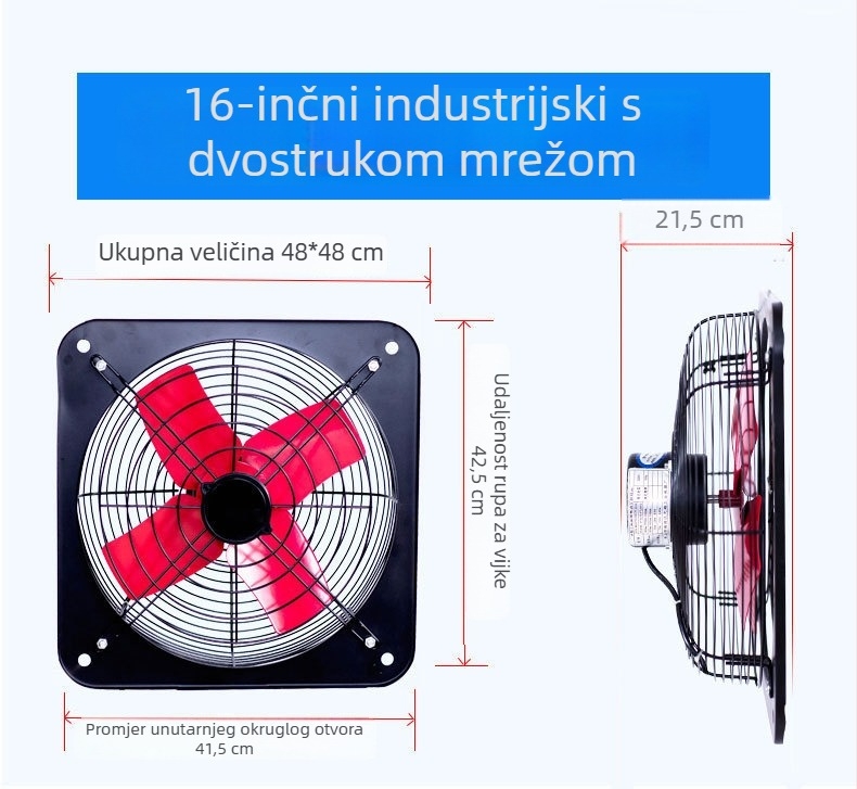 Izduvni ventilator za kuhinju i kupaonu, prozorski tip, snažan industrijski ventilator, 12 inča