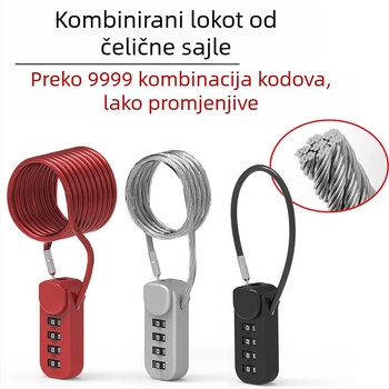 Brava sa šifrom za kacige, prtljagu i ormariće; metalni katanc s čeličnim kabelom protiv krađe za motocikle i električna vozila