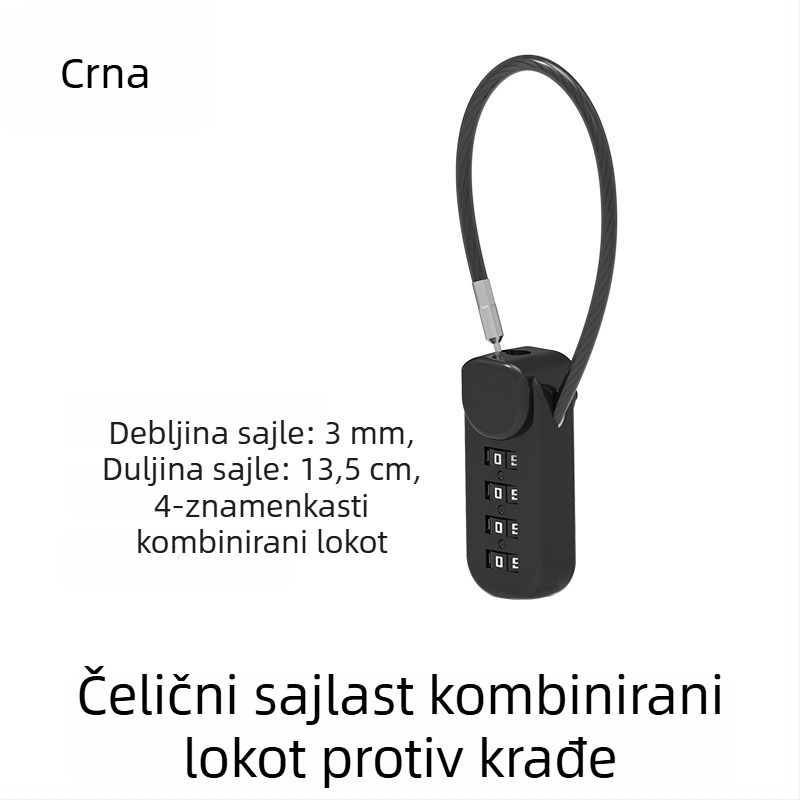Brava sa šifrom za kacige, prtljagu i ormariće; metalni katanc s čeličnim kabelom protiv krađe za motocikle i električna vozila