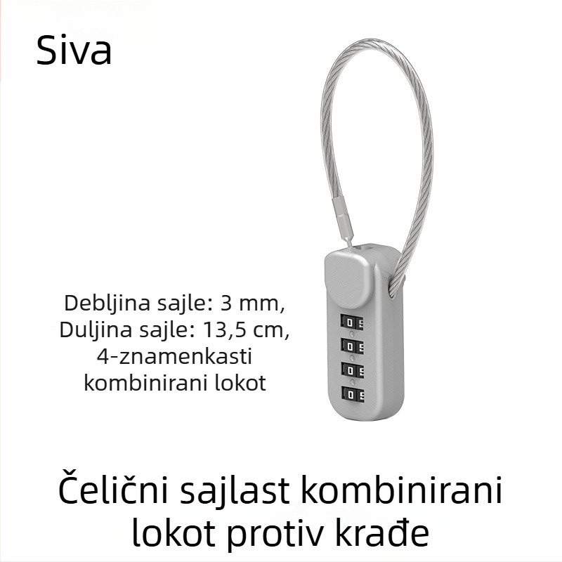 Brava sa šifrom za kacige, prtljagu i ormariće; metalni katanc s čeličnim kabelom protiv krađe za motocikle i električna vozila