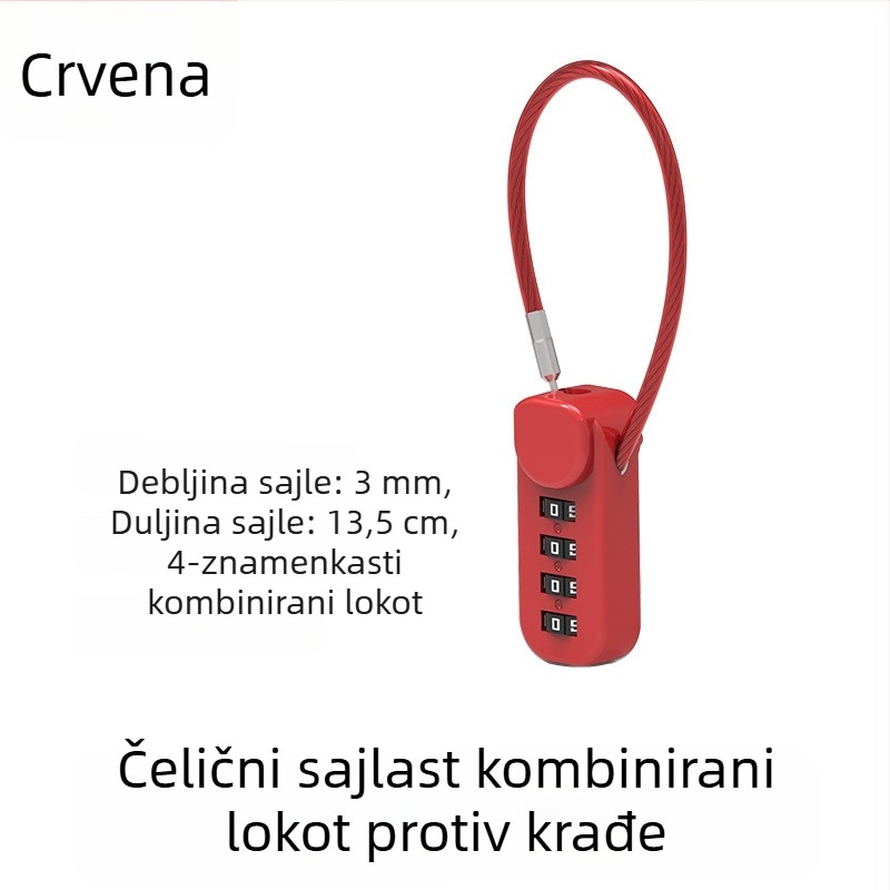 Brava sa šifrom za kacige, prtljagu i ormariće; metalni katanc s čeličnim kabelom protiv krađe za motocikle i električna vozila