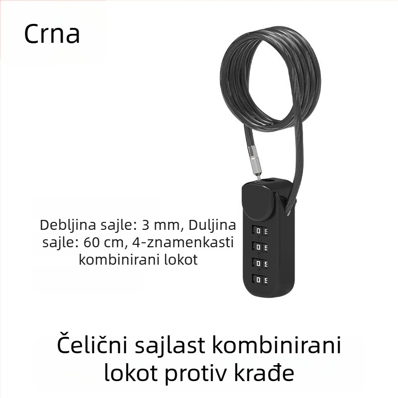 Brava sa šifrom za kacige, prtljagu i ormariće; metalni katanc s čeličnim kabelom protiv krađe za motocikle i električna vozila
