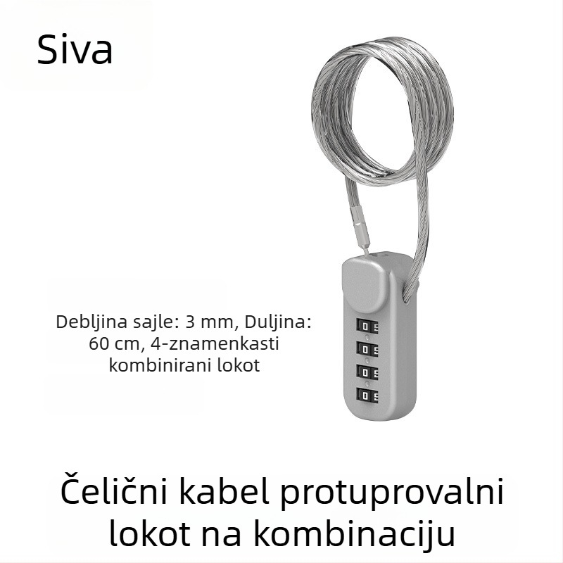Brava sa šifrom za kacige, prtljagu i ormariće; metalni katanc s čeličnim kabelom protiv krađe za motocikle i električna vozila