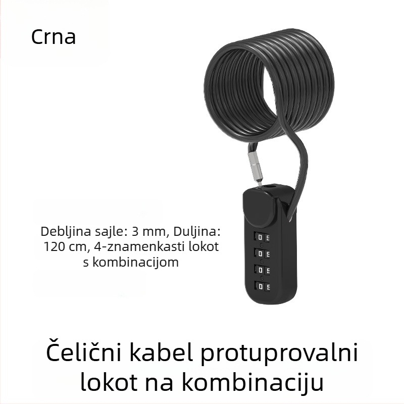 Brava sa šifrom za kacige, prtljagu i ormariće; metalni katanc s čeličnim kabelom protiv krađe za motocikle i električna vozila
