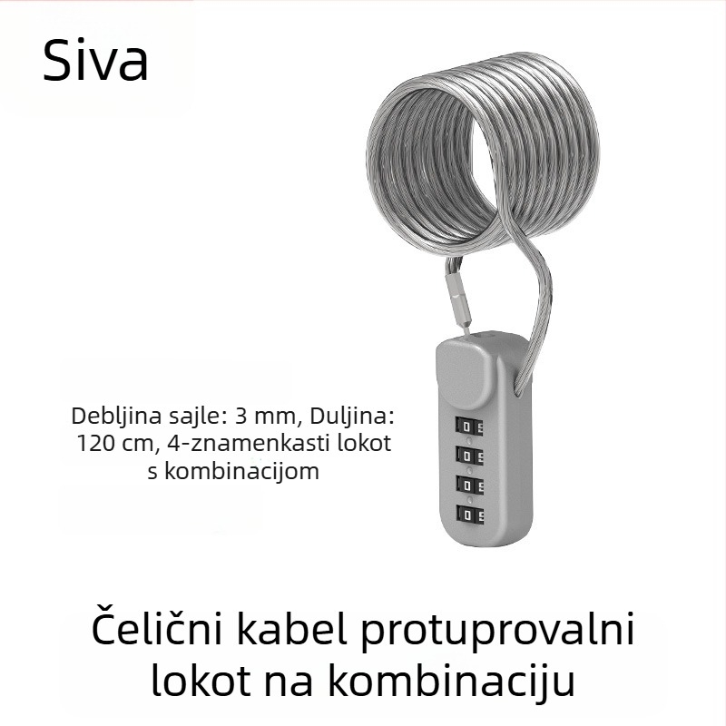 Brava sa šifrom za kacige, prtljagu i ormariće; metalni katanc s čeličnim kabelom protiv krađe za motocikle i električna vozila