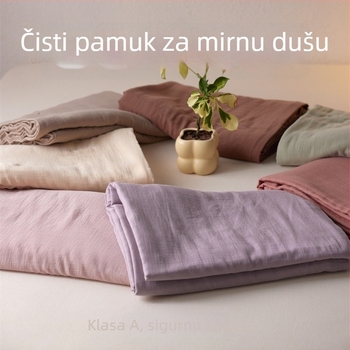 Set posteljine od pamuka klase A, dvostruko pletena gaze, jednobojna boja, uključuje navlaku za pokrivač, plahtu i jastučiće