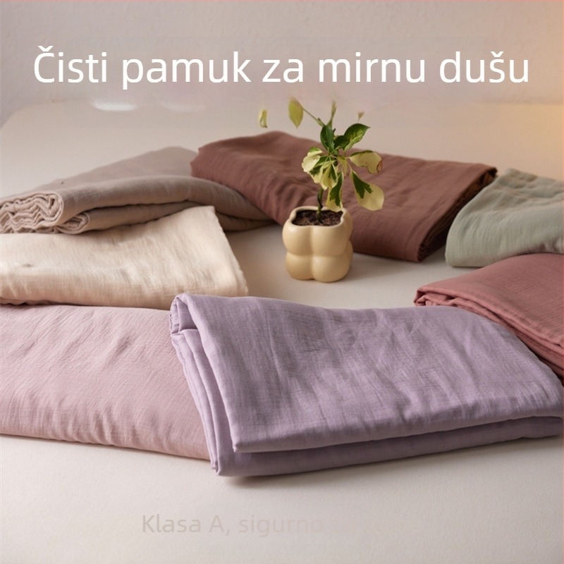 Set posteljine od pamuka klase A, dvostruko pletena gaze, jednobojna boja, uključuje navlaku za pokrivač, plahtu i jastučiće