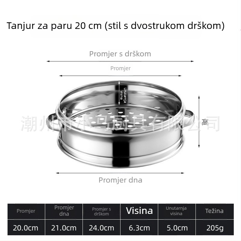 Nerđajući čelični mali parni kuhalo s dvostrukim držašima, košara za kuhanje na pari, za kućnu i komercijalnu upotrebu