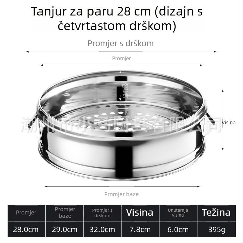 Nerđajući čelični mali parni kuhalo s dvostrukim držašima, košara za kuhanje na pari, za kućnu i komercijalnu upotrebu