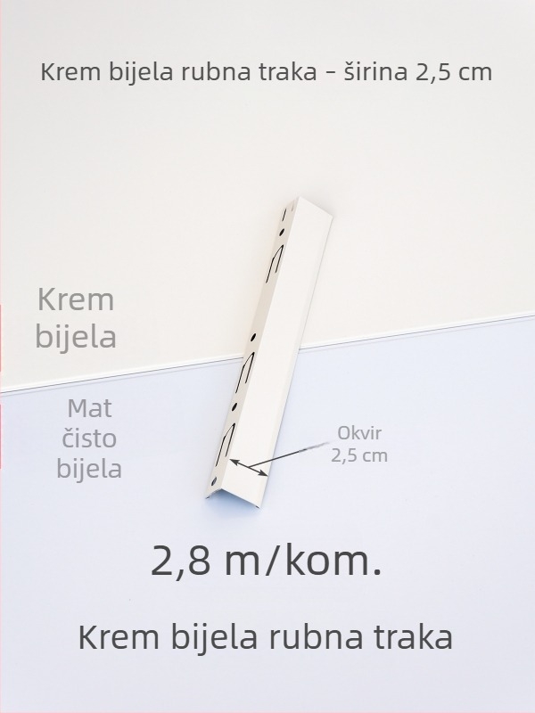 Integrirani stropni rubni trak za kut, kremasto bijela i mat bijela završna traka, aluminijski legirani kutni profil