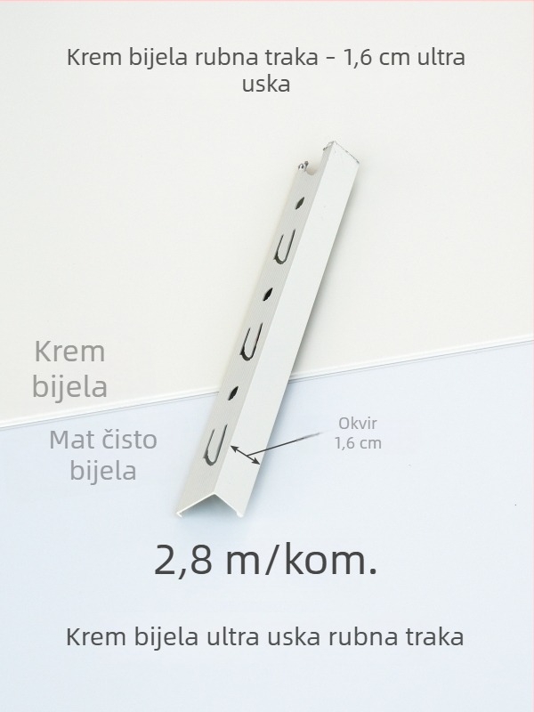 Integrirani stropni rubni trak za kut, kremasto bijela i mat bijela završna traka, aluminijski legirani kutni profil