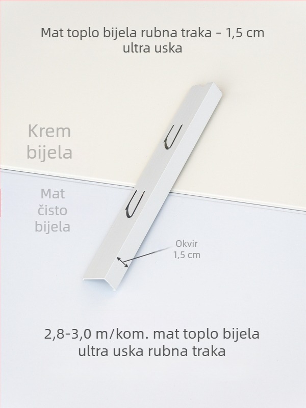 Integrirani stropni rubni trak za kut, kremasto bijela i mat bijela završna traka, aluminijski legirani kutni profil