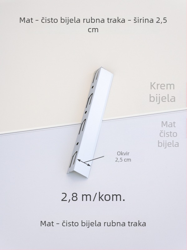 Integrirani stropni rubni trak za kut, kremasto bijela i mat bijela završna traka, aluminijski legirani kutni profil