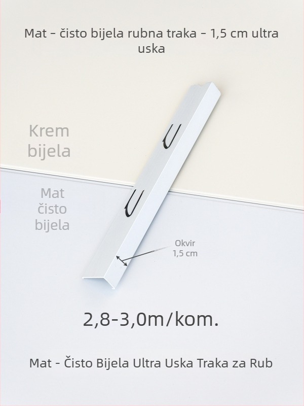 Integrirani stropni rubni trak za kut, kremasto bijela i mat bijela završna traka, aluminijski legirani kutni profil