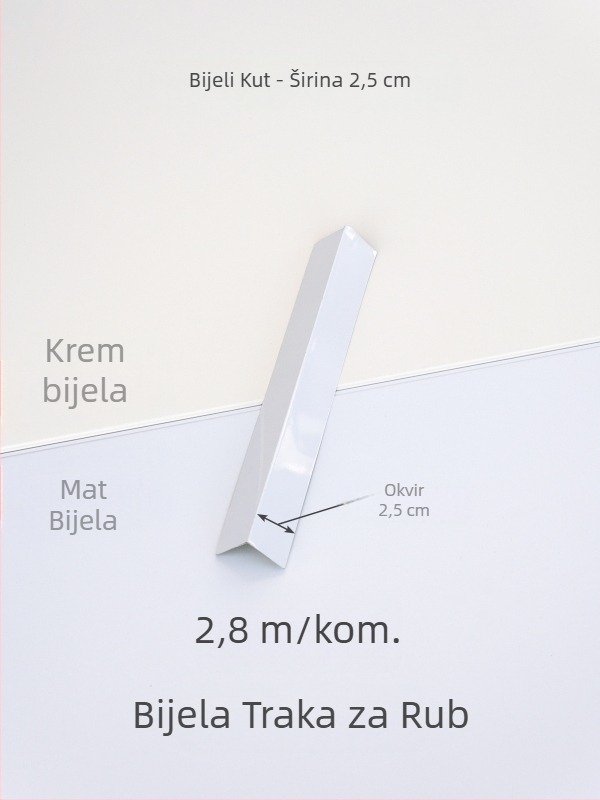 Integrirani stropni rubni trak za kut, kremasto bijela i mat bijela završna traka, aluminijski legirani kutni profil