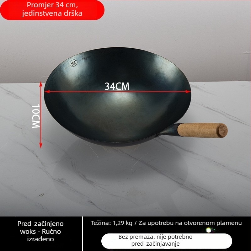 Lu Run wok od lijevanog željeza bez premaznog sloja, debelo dno, veliko kružno dno, za profesionalnu kuhinju