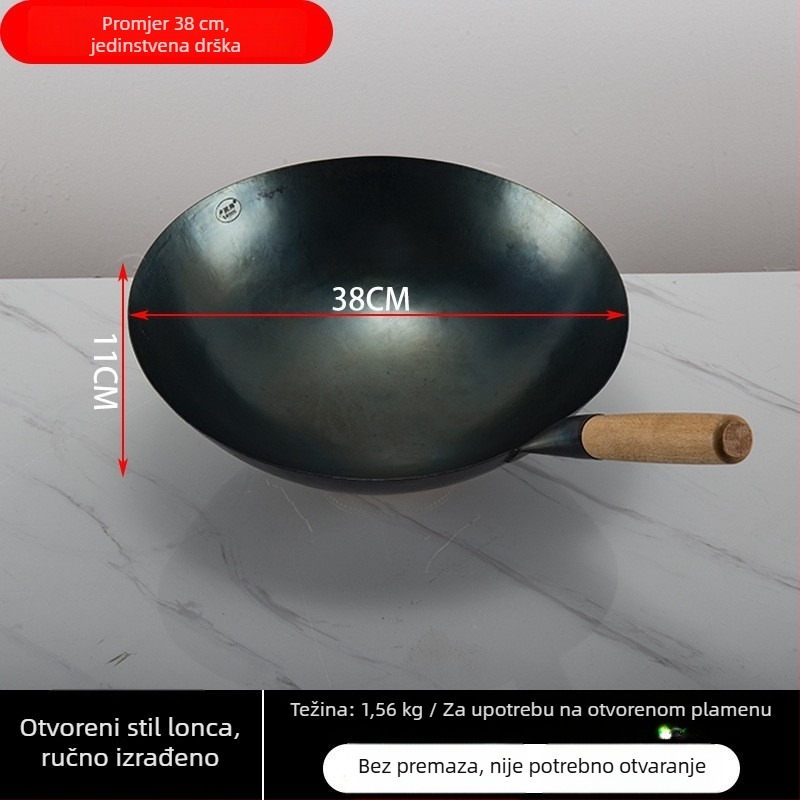 Lu Run wok od lijevanog željeza bez premaznog sloja, debelo dno, veliko kružno dno, za profesionalnu kuhinju