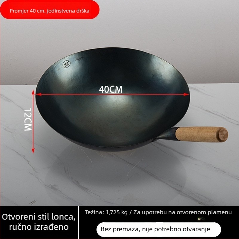 Lu Run wok od lijevanog željeza bez premaznog sloja, debelo dno, veliko kružno dno, za profesionalnu kuhinju