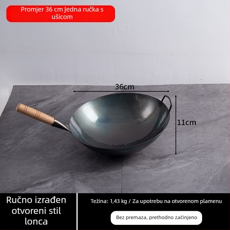 Lu Run wok od lijevanog željeza bez premaznog sloja, debelo dno, veliko kružno dno, za profesionalnu kuhinju