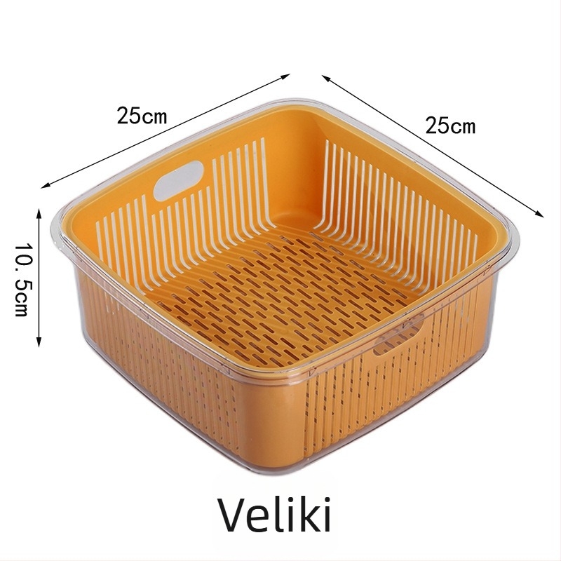 Kuhinjska dvostruka košara za ispiranje s poklopcem za pranje voća i povrća, veličina 25×25×11 cm, PET+PP