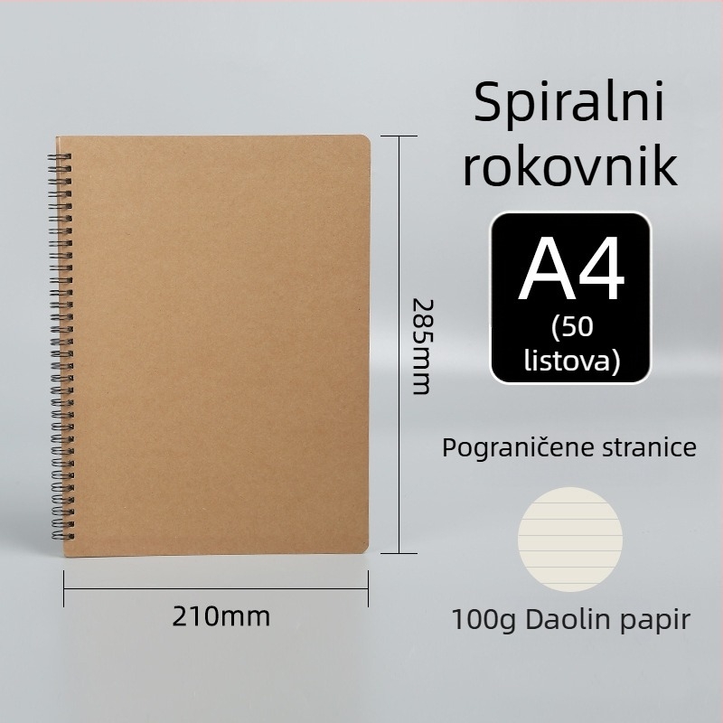 Minimalistički spiralni bilježnica od kraft papira, ekstra velika, prilagodljiva studentska bilježnica s vodoravnim linijama i zbirkom pogrešaka, prazne stranice