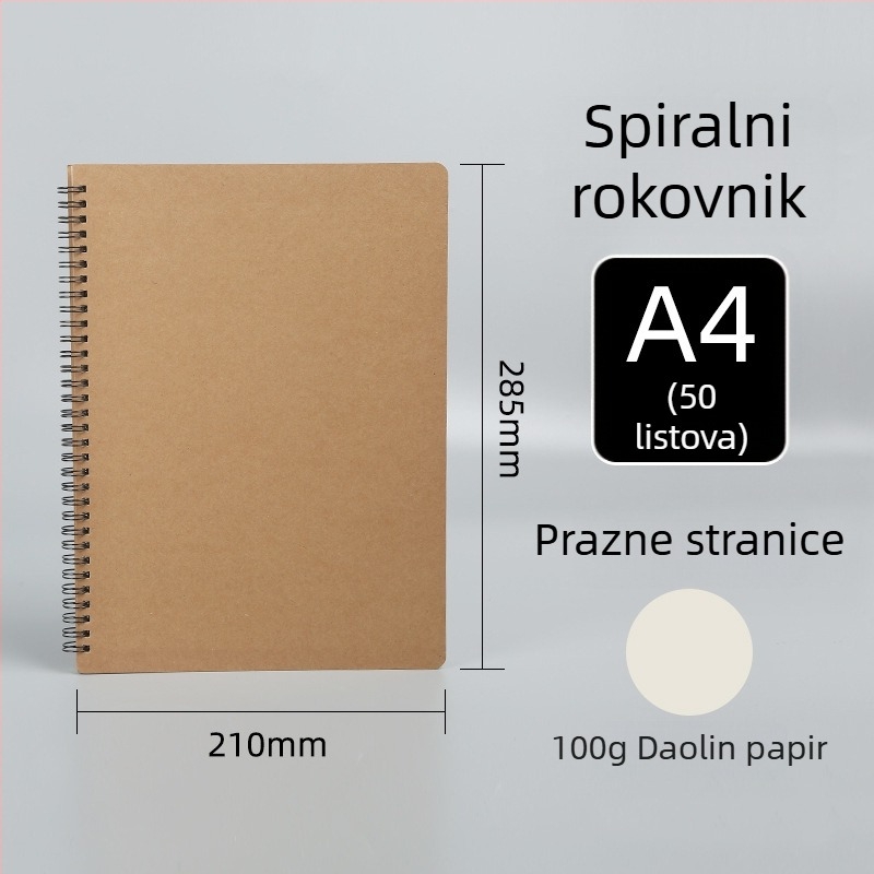 Minimalistički spiralni bilježnica od kraft papira, ekstra velika, prilagodljiva studentska bilježnica s vodoravnim linijama i zbirkom pogrešaka, prazne stranice