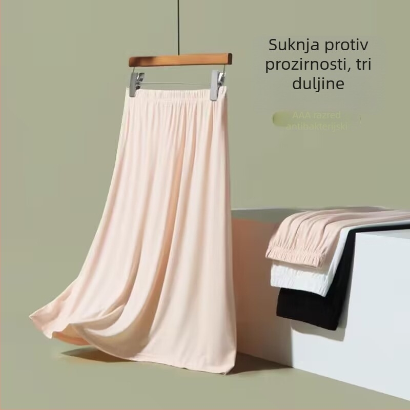 Bijela unutarnja suknja od modal vlakna, srednje dužine, A-linija, ljetna neprozračnost