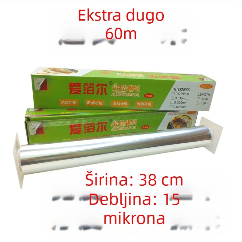 Veliki rol aluminijske folije 613/615 za roštilj i pečenje, širina 38/45 cm, debljina 15–30 mm, s otisnutim logom