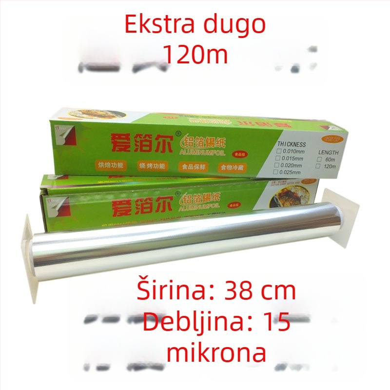 Veliki rol aluminijske folije 613/615 za roštilj i pečenje, širina 38/45 cm, debljina 15–30 mm, s otisnutim logom