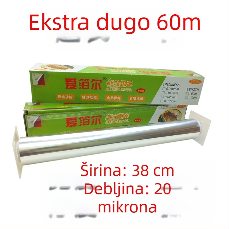 Veliki rol aluminijske folije 613/615 za roštilj i pečenje, širina 38/45 cm, debljina 15–30 mm, s otisnutim logom