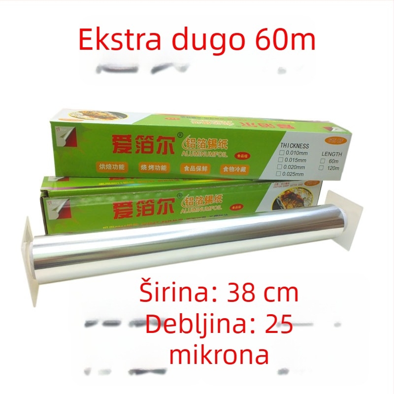 Veliki rol aluminijske folije 613/615 za roštilj i pečenje, širina 38/45 cm, debljina 15–30 mm, s otisnutim logom