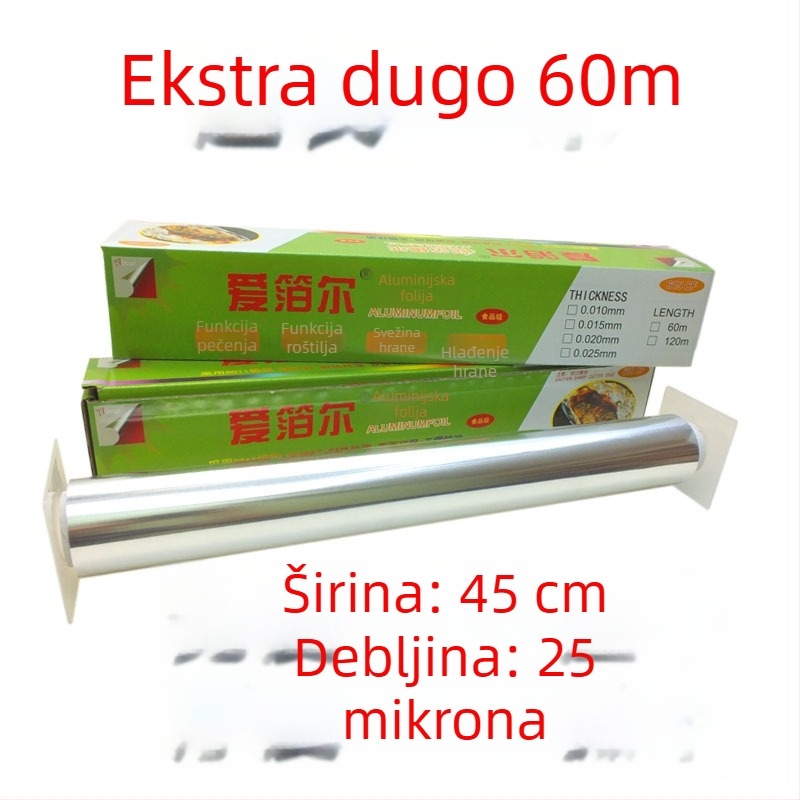 Veliki rol aluminijske folije 613/615 za roštilj i pečenje, širina 38/45 cm, debljina 15–30 mm, s otisnutim logom