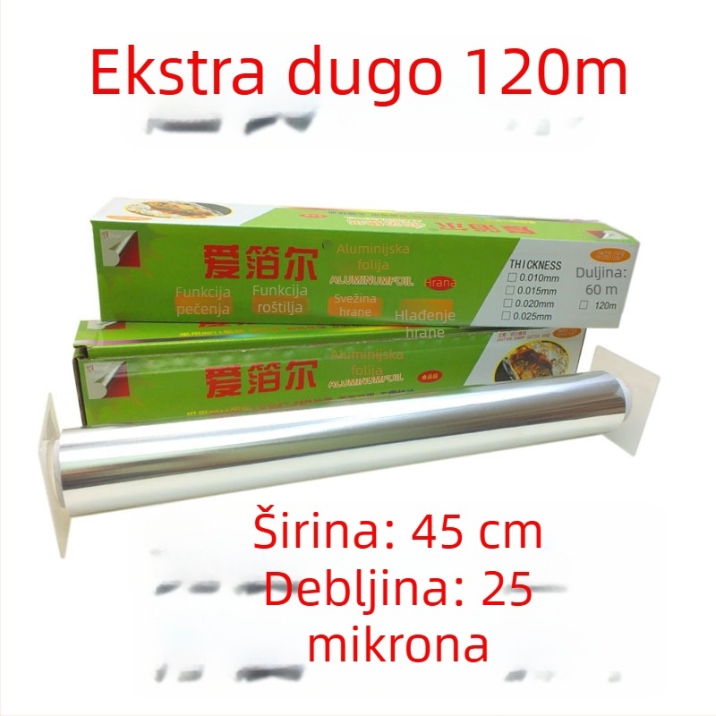 Veliki rol aluminijske folije 613/615 za roštilj i pečenje, širina 38/45 cm, debljina 15–30 mm, s otisnutim logom