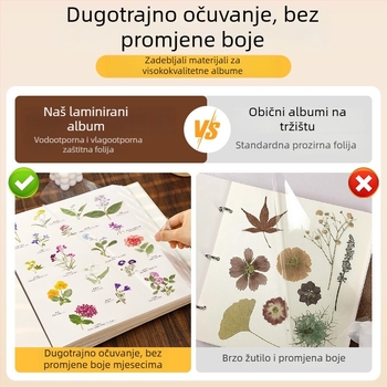 Laminirani samoljepljivi album za zbirku biljnih uzoraka: listovi, sušeno i presirano cvijeće; pohranjivanje i očuvanje, kreativni fotoalbum