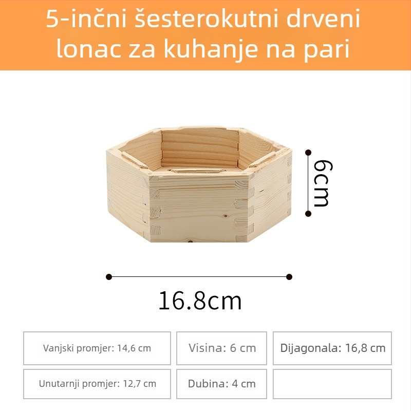 Drvena šesterokutna posuda za parenje za kućnu upotrebu, pogodna za dim sum i knedle na pari
